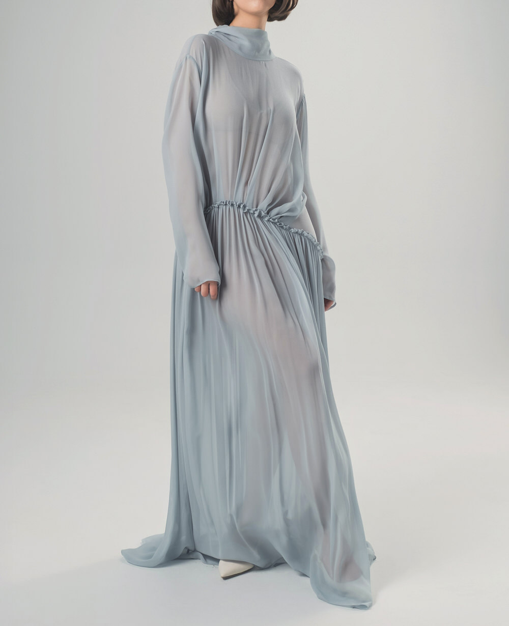 Ice blue silk dress