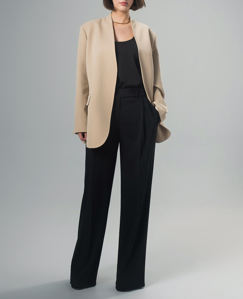 Beige wool jacket, - minimalist elegance