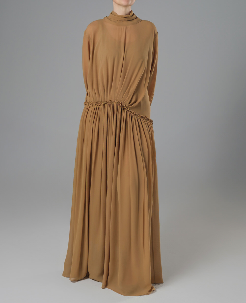 Asymmetric draped silk dress