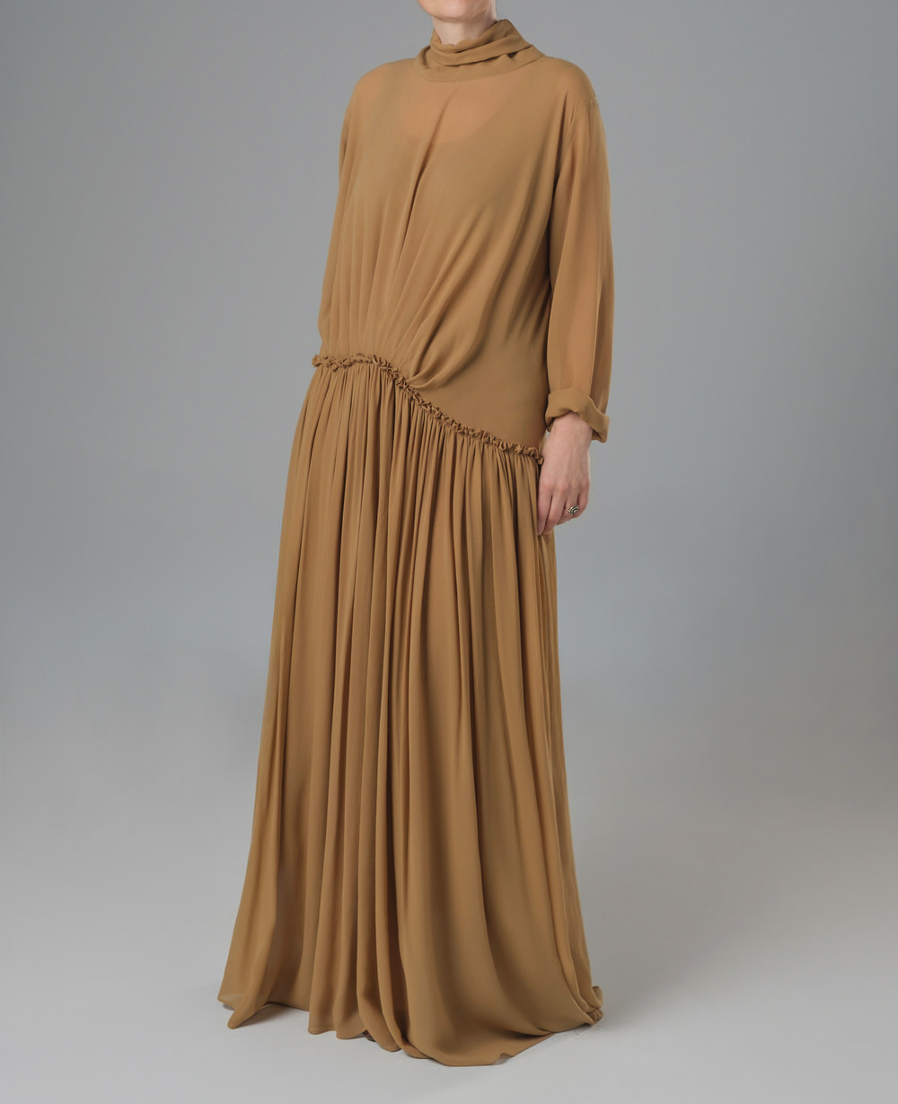 Asymmetric draped silk dress - Image 4