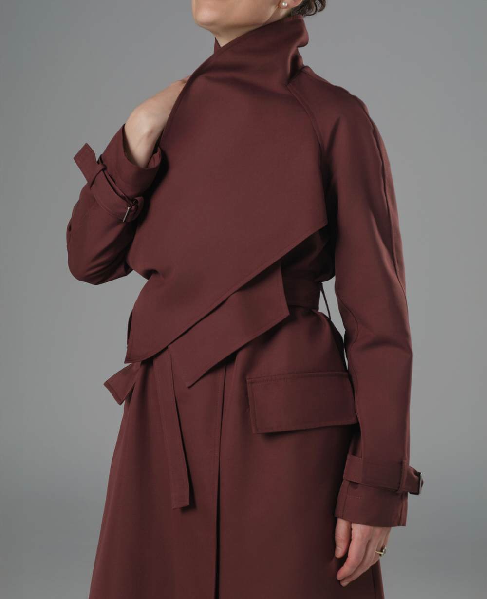 Coffee-burgundy long trench coat