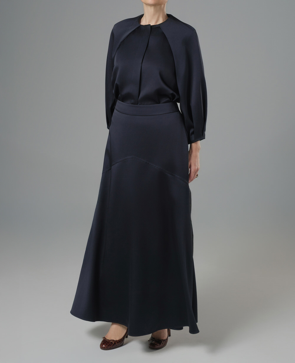 Sculptural blouse and flowing skirt set